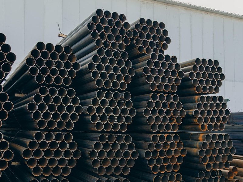 Steel pipes outside a factory