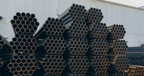 Steel pipes outside a factory