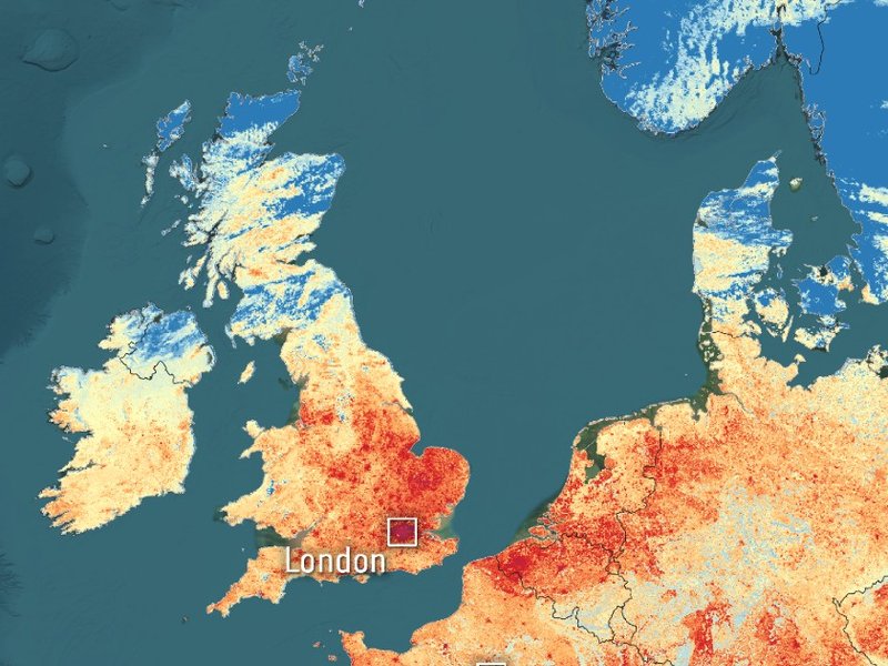A satellite heatmap showing a 2026 heatwave across Europe