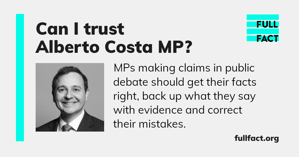 Alberto Costa’s record in public debate Full Fact