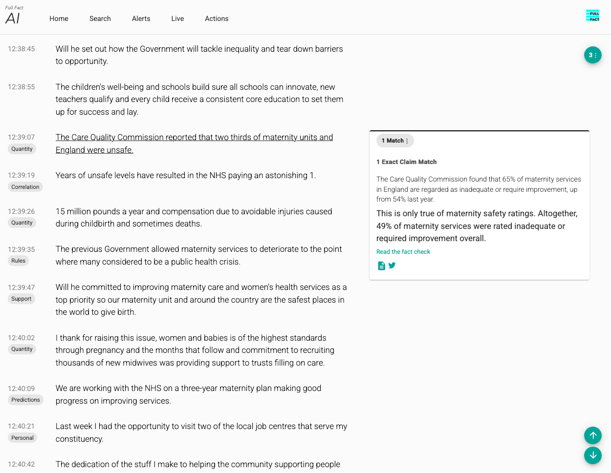 Full Fact AI live fact check