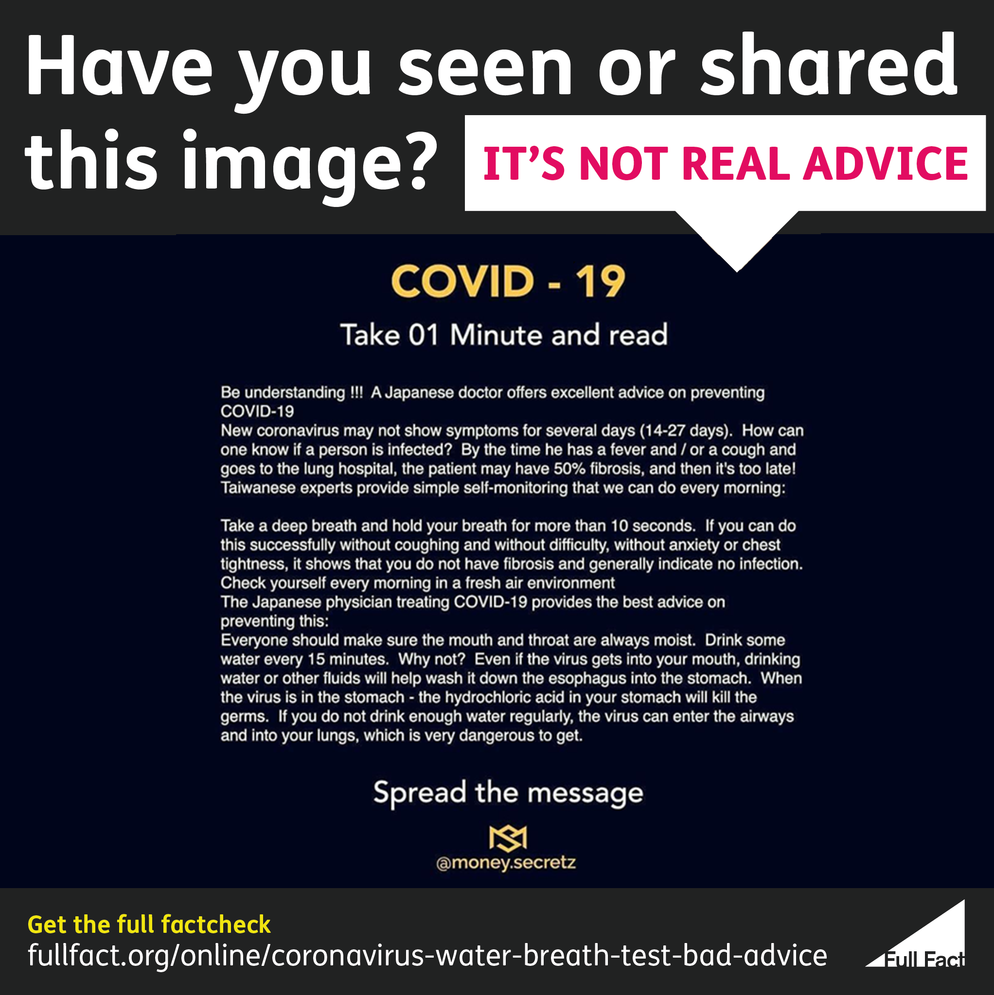 Holding Your Breath Is Not An Indicator Of Whether You Have The New Coronavirus And Drinking Water Doesn T Protect Against It Full Fact